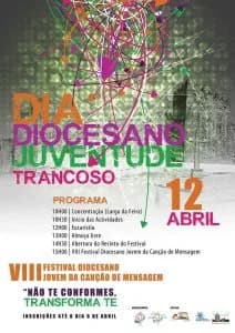 Cartaz do Dia Diocesano da Juventude 2014 em Trancoso com informações sobre o programa e inscrições.