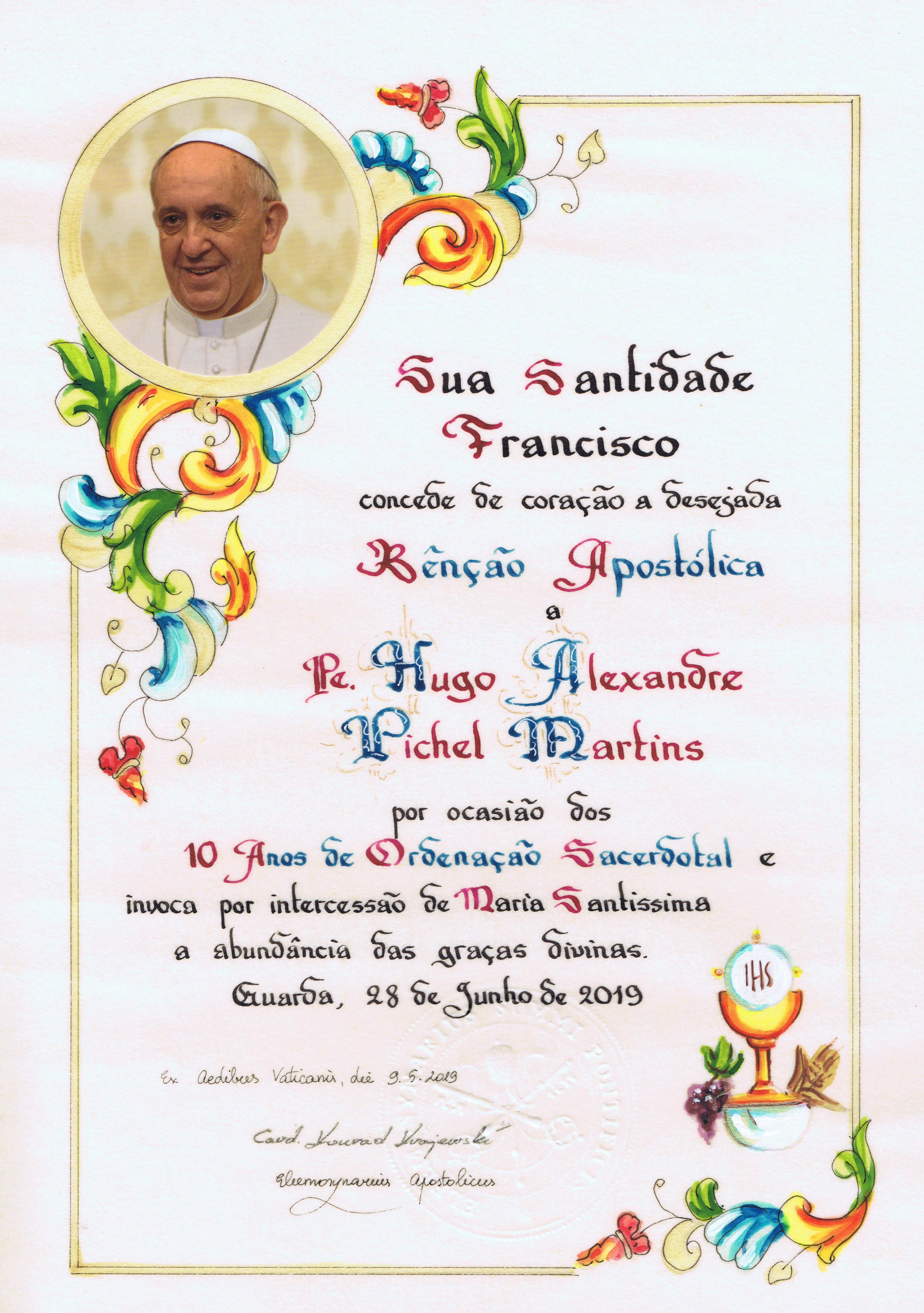 Papa Francisco: bênção pelo 10º Aniversário de Ordenação Sacerdotal 
